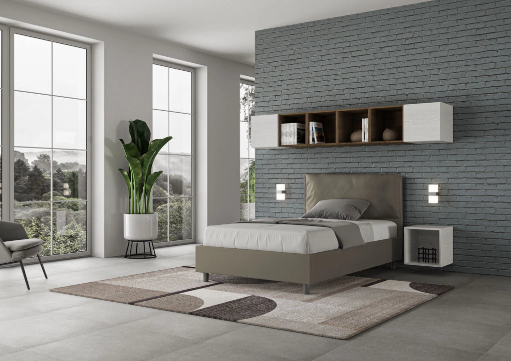 BS COM Letto una piazza e mezza contenitore imbottito 120x190 similpelle cappuccino