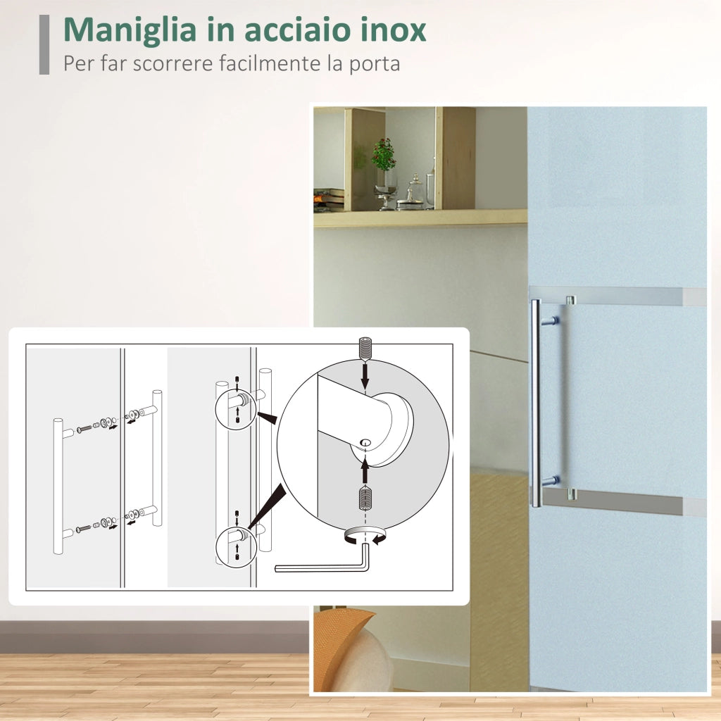 Porta Scorrevole Vetro Satinato ¨C Xylo ¨C 205x102.5cm con Binario e Maniglia per Bagno Cucina