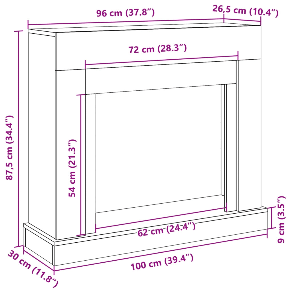 Cornice per Camino Nera 100x30x87,5 cm in Truciolato 854563