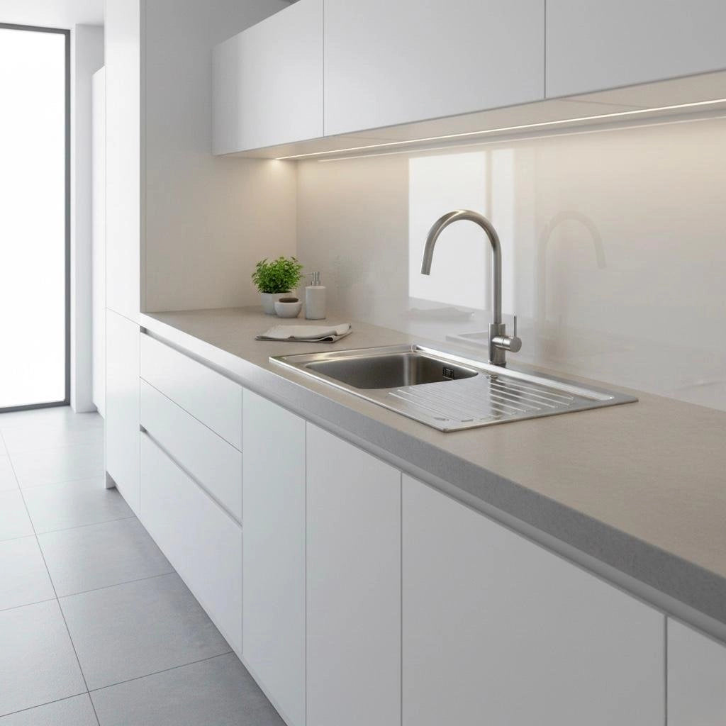 Lavello appoggio in acciaio inox 80 cm gocciolatoio DX  - Cromo