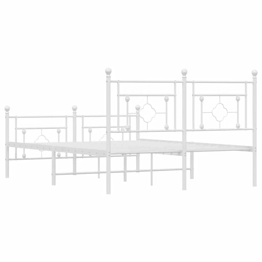 Letto matrimoniale | Letto per adulti | Giroletto con Testiera e Pediera Metallo Bianco 140x200 cm