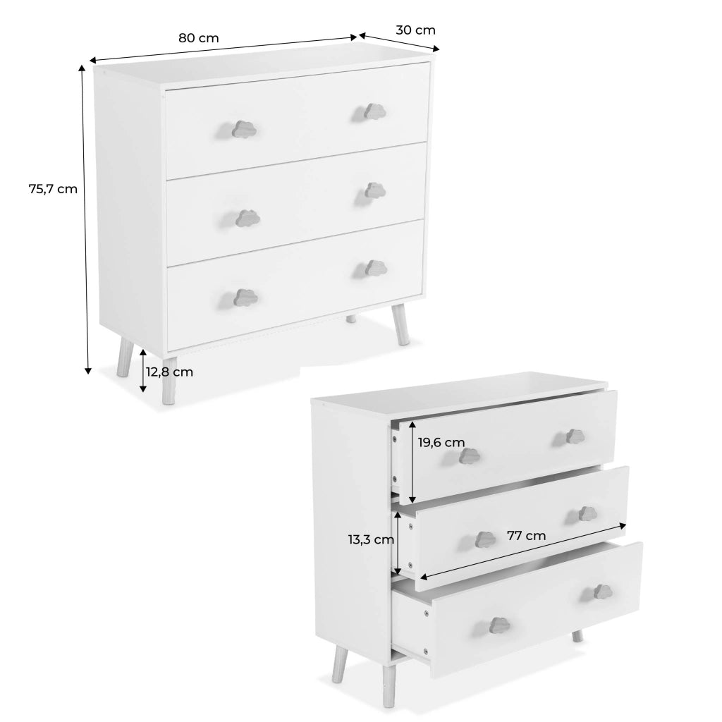 Cassettone per bambini, 3 cassetti, bianco