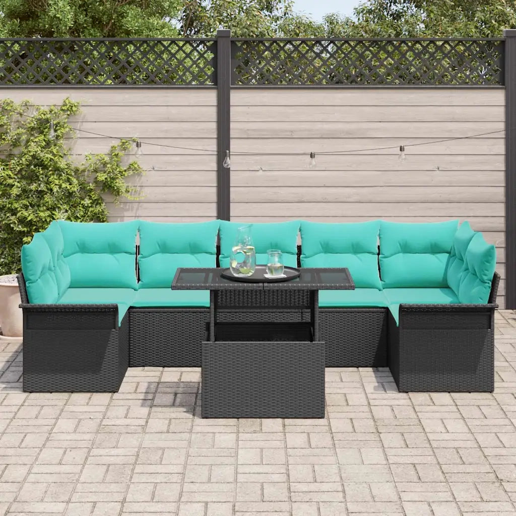 Set Divano da Giardino con cuscino 8 pcs Nero Poly Rattan 3348242