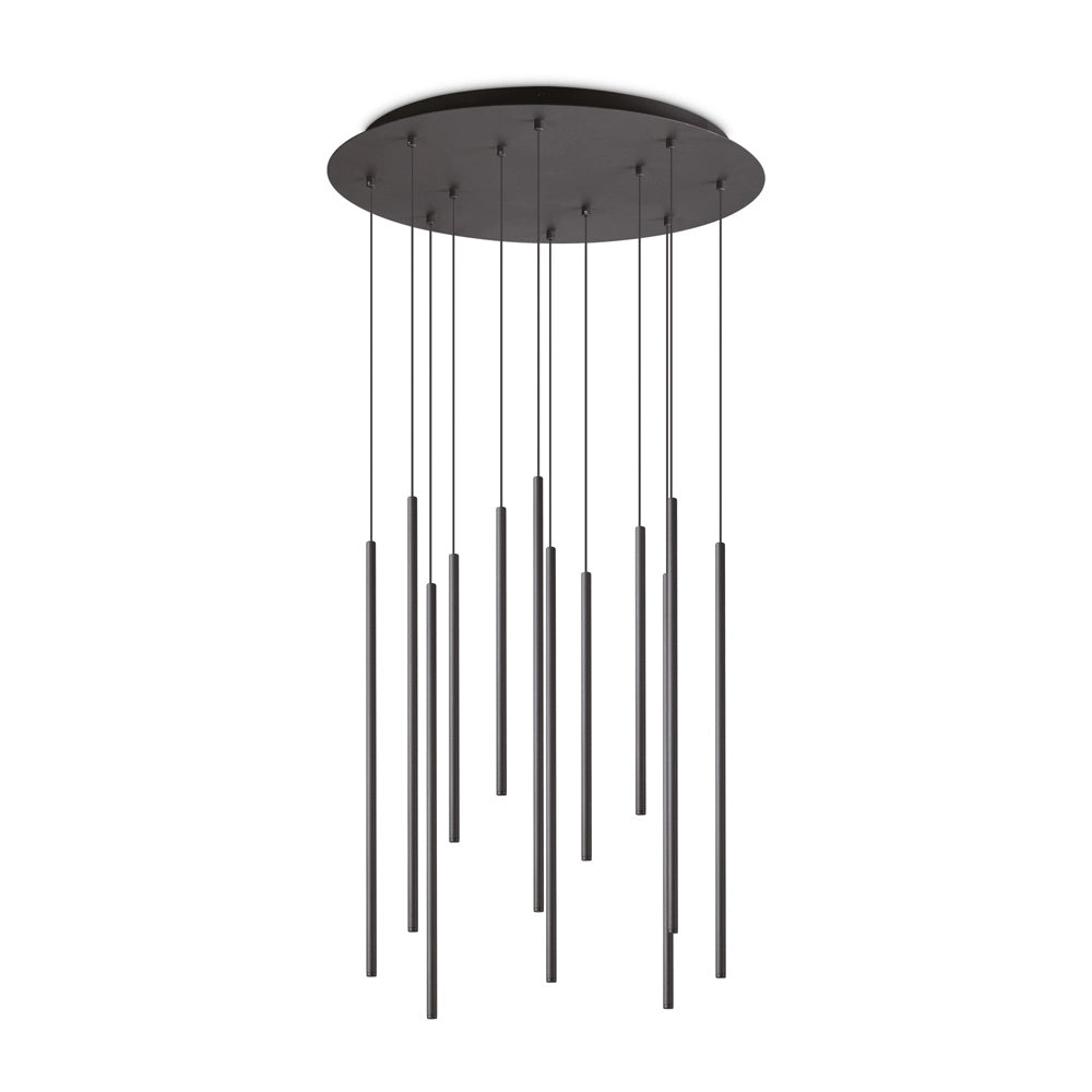 Sospensione Moderna Filo Metallo Nero 12 Luci Led 25W 3000K Luce Calda