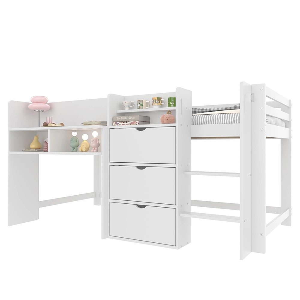 Letto mezzano - Xylo - 90x200 cm a casetta bianco