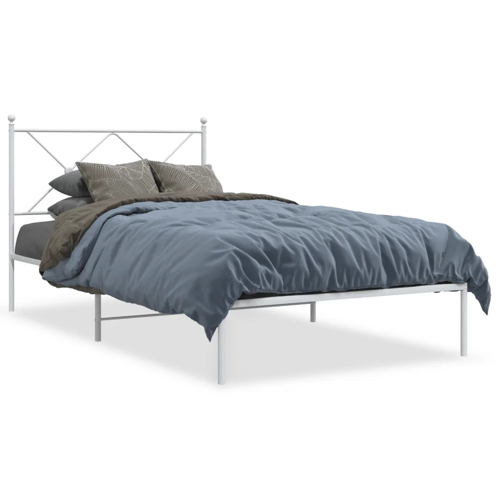 Letto singolo | Letto per adulti | Giroletto con Testiera Metallo Bianco 107x203 cm