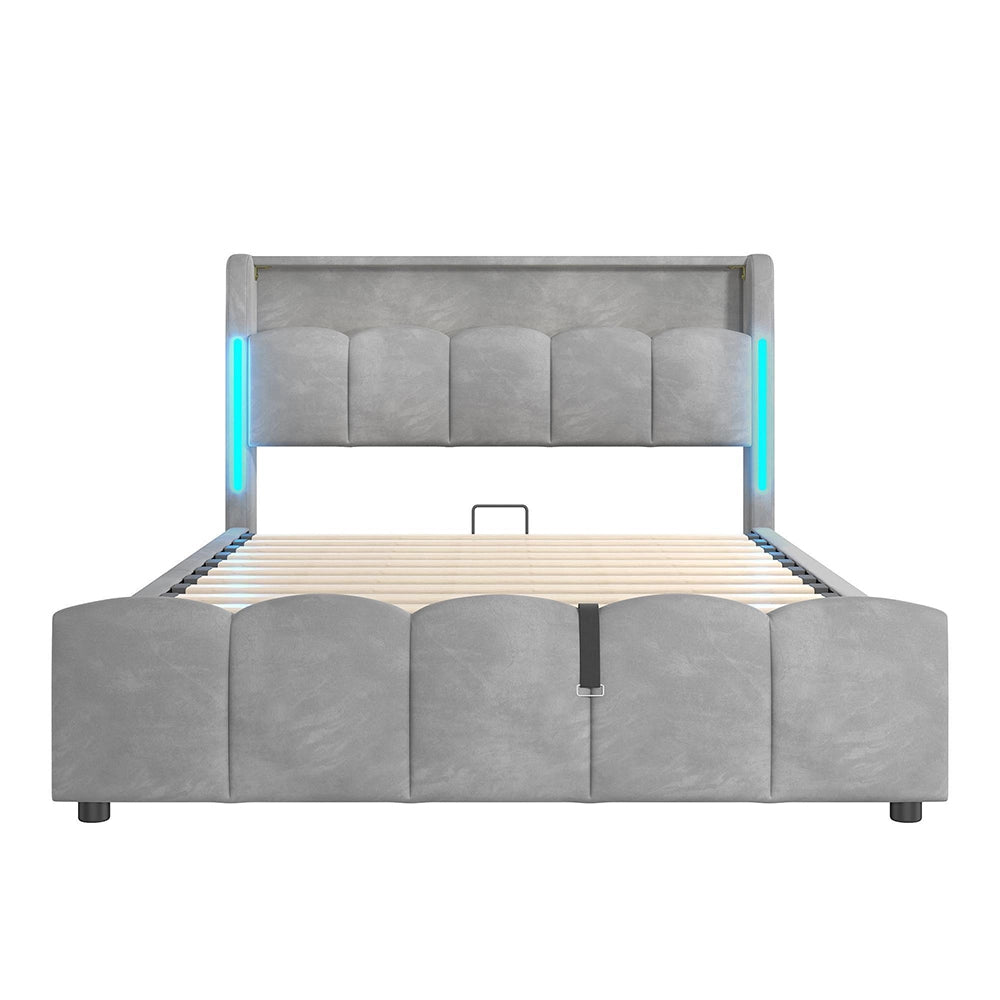 Letto 140x200cm?- Xylo - idraulico USB velluto grigio