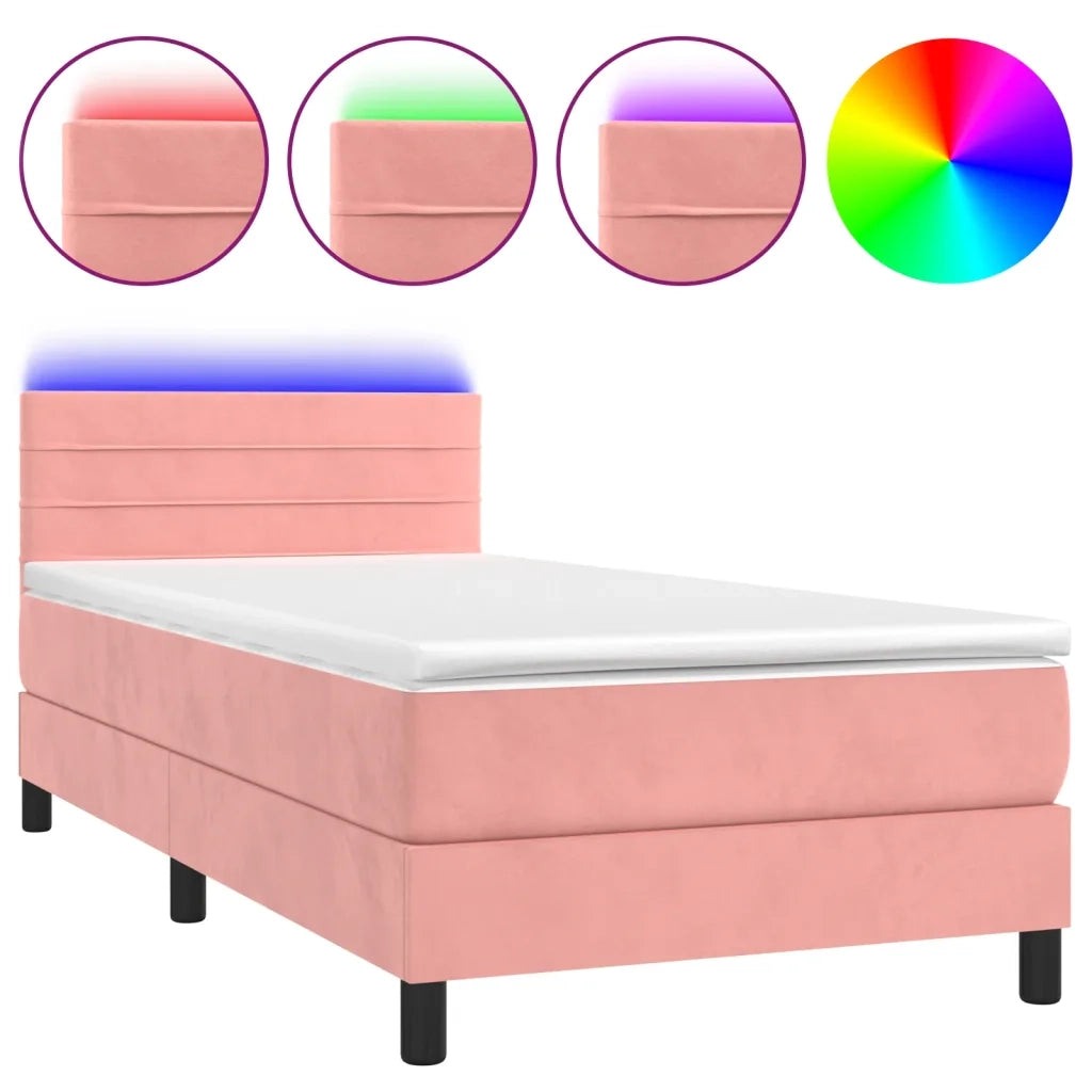 Letto a Molle con Materasso e LED Rosa 100x200 cm in Velluto 3134452