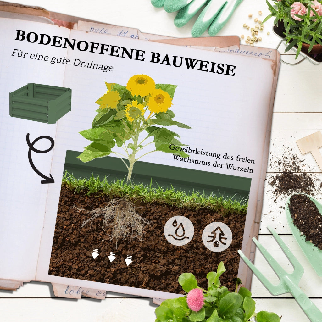 Aiuola rialzata con traliccio, fioriera e orto, fioriera in acciaio zincato, ideale per giardino e balcone, verde