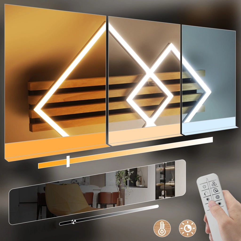 ZMH Lampada da soffitto LED in legno dimmerabile 55 cm 36W design geometrico quadrato con telecomando per camera letto