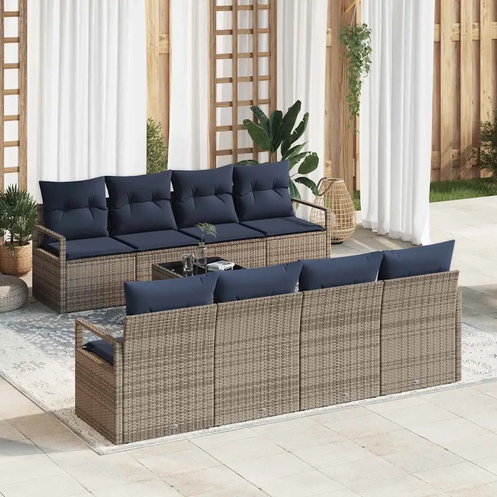 Set di divani con cuscino 7 pcs Grigio e Blu polyrattan 3346315