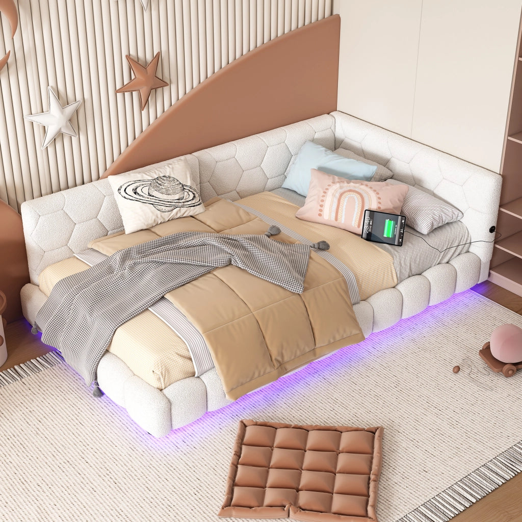 Letto giorno con illuminazione ambientale in velluto 90x200 cm