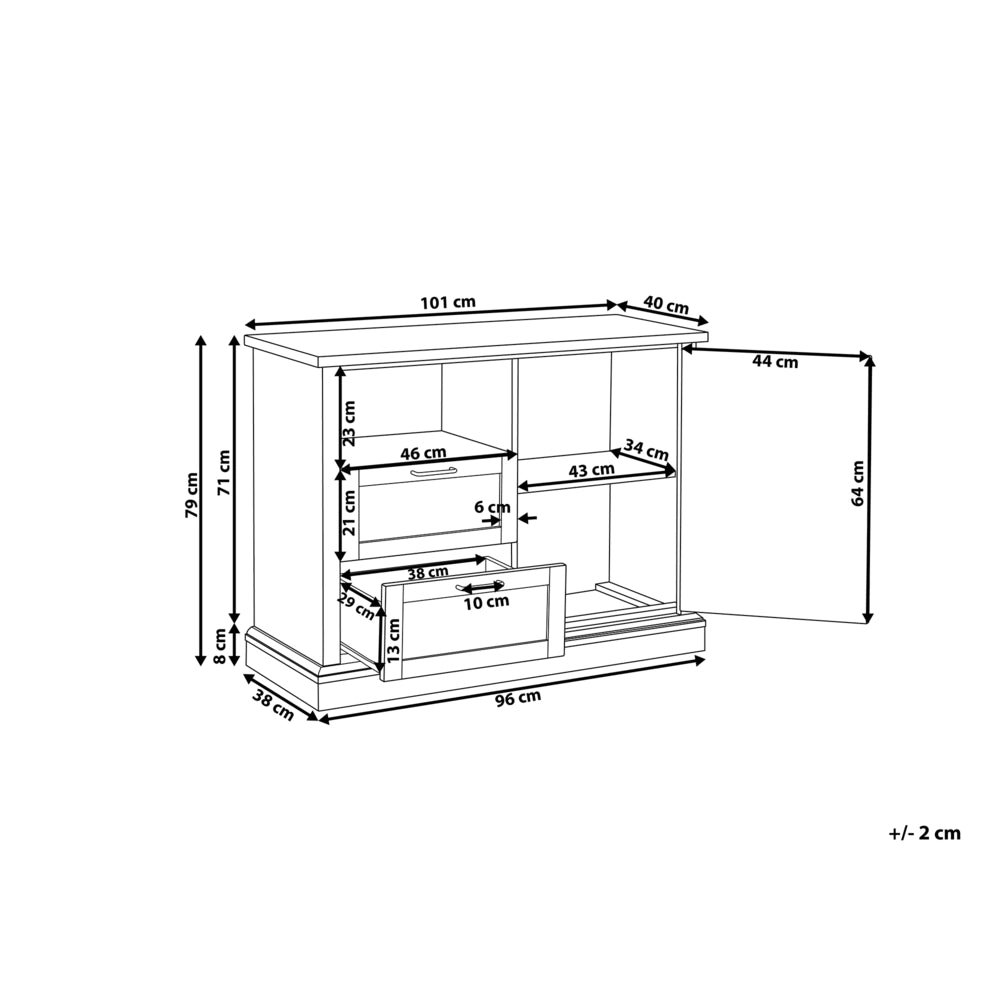 Madia credenza Finitura Legno Chiaro 100 x 40 x 79 cm Armadio 1 Anta con 2 Cassetti