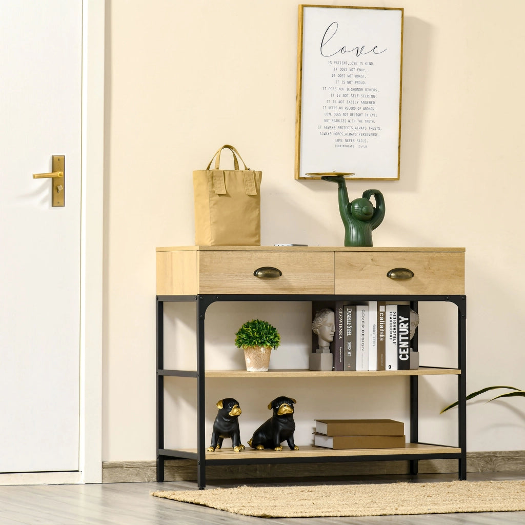 Consolle Ingresso con Cassetti e Ripiani ¨C Xylo ¨C Rovere Acciaio 100x35x79cm