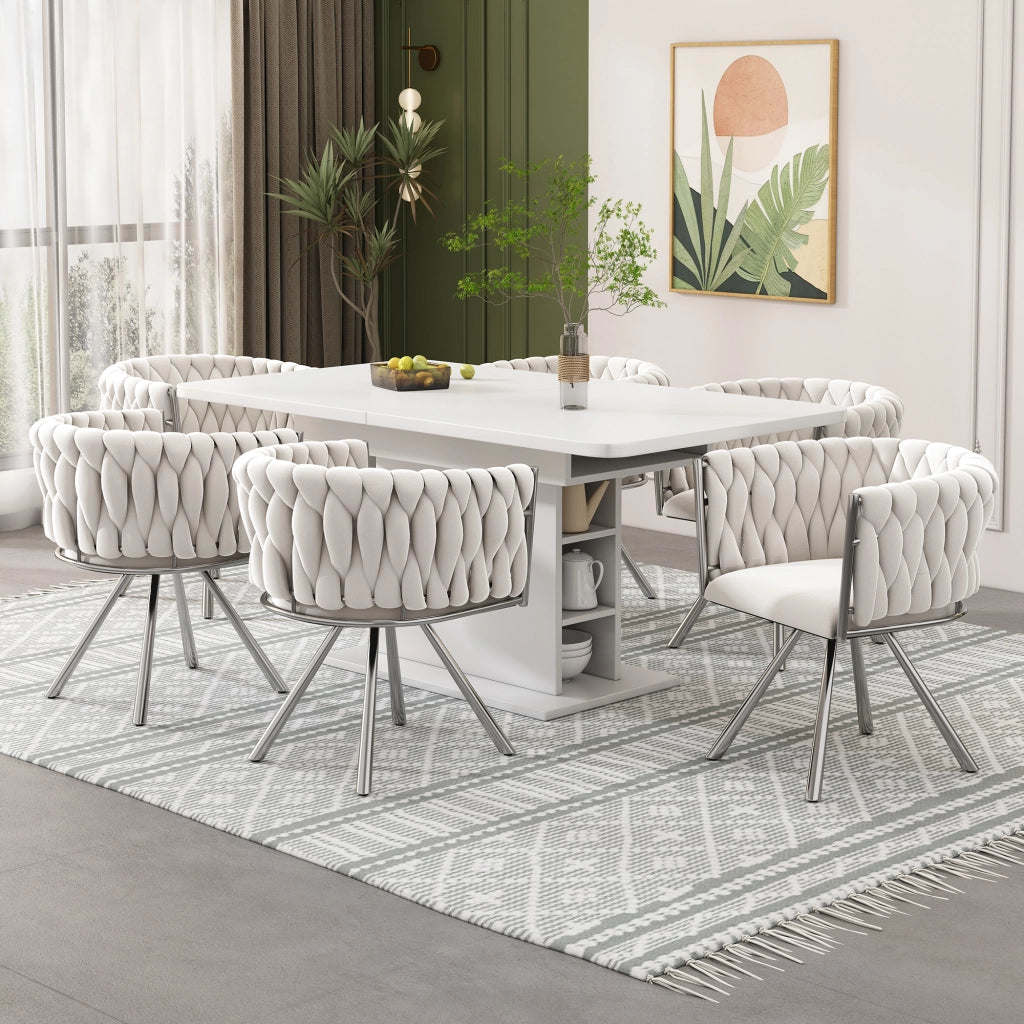SEDIA Girevole 360° Set da 6 pezzi Beige in Velluto e Metallo
