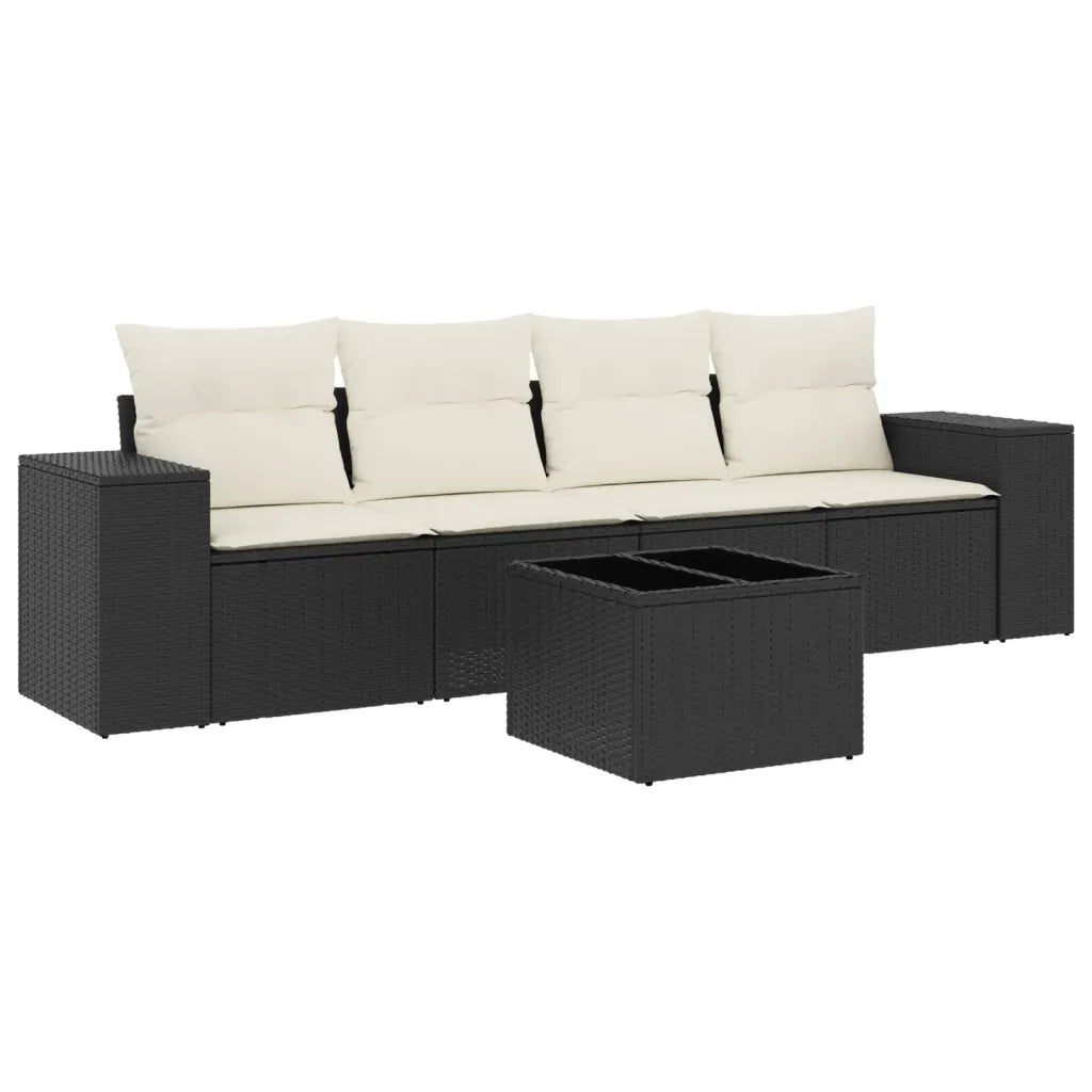 Set Divani da Giardino 5 pz | Set Salotto da Giardino con Cuscini in Polyrattan Nero