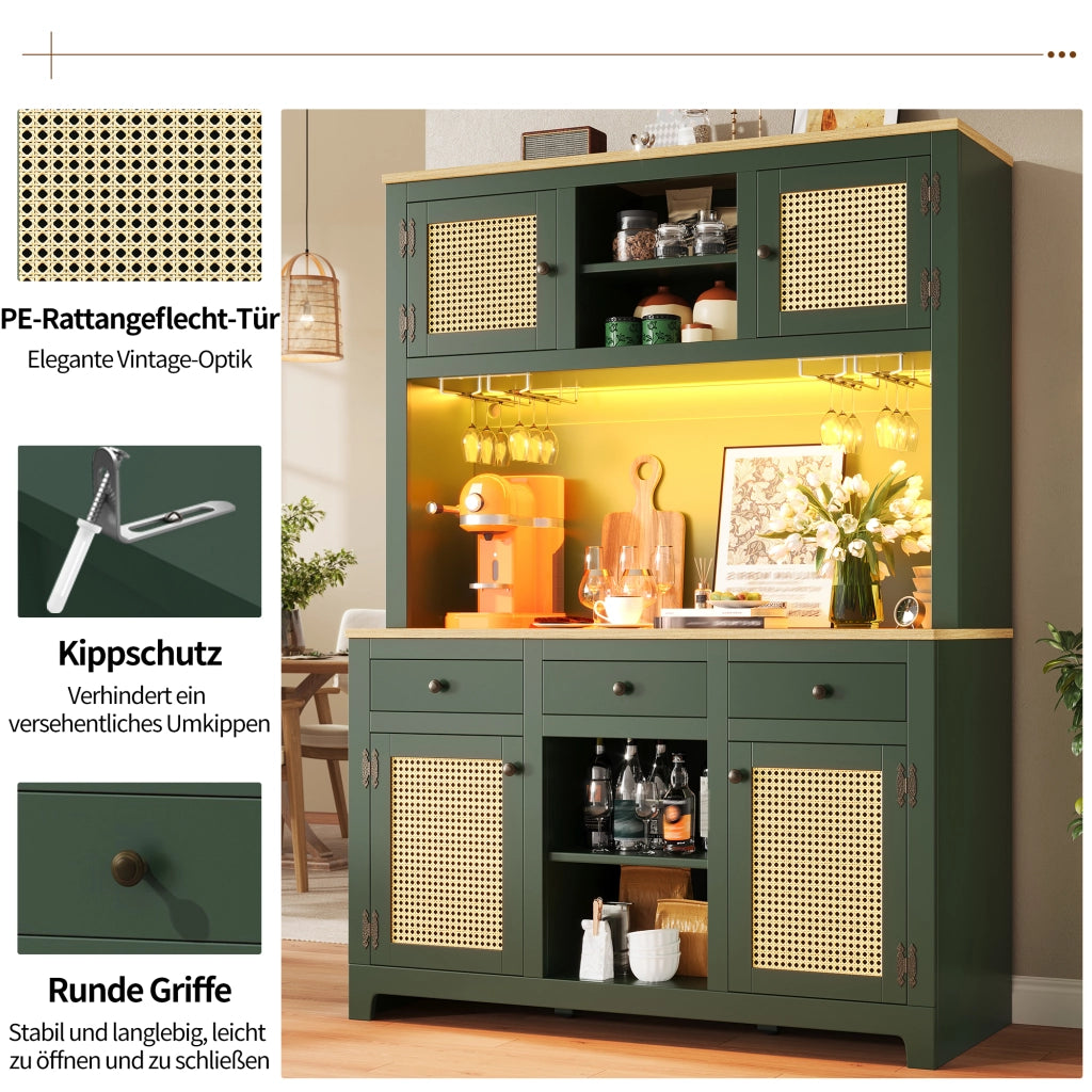 ARMADIO DISPENSA ALTO 120x40x180 cm MDF Verde Antico con illuminazione USB opzionale