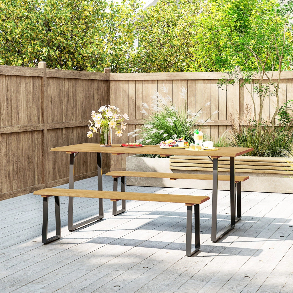 Set tavolo da pranzo allungabile in legno per 6 persone con 2 panche ¨C Xylo ¨C 178x76x77 cm naturale