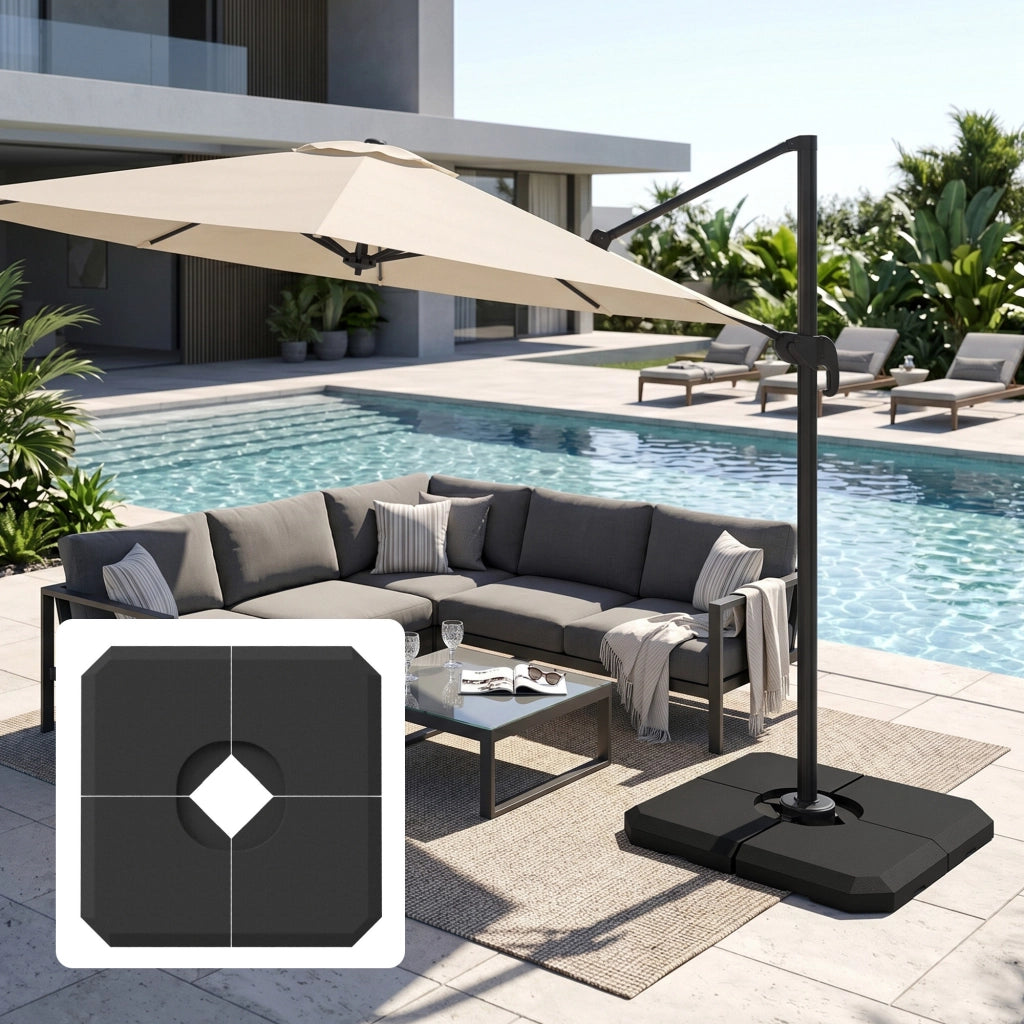 Base per Ombrellone 4 Pezzi Riempibile ¨C Minimal ¨C Nero 100x100cm