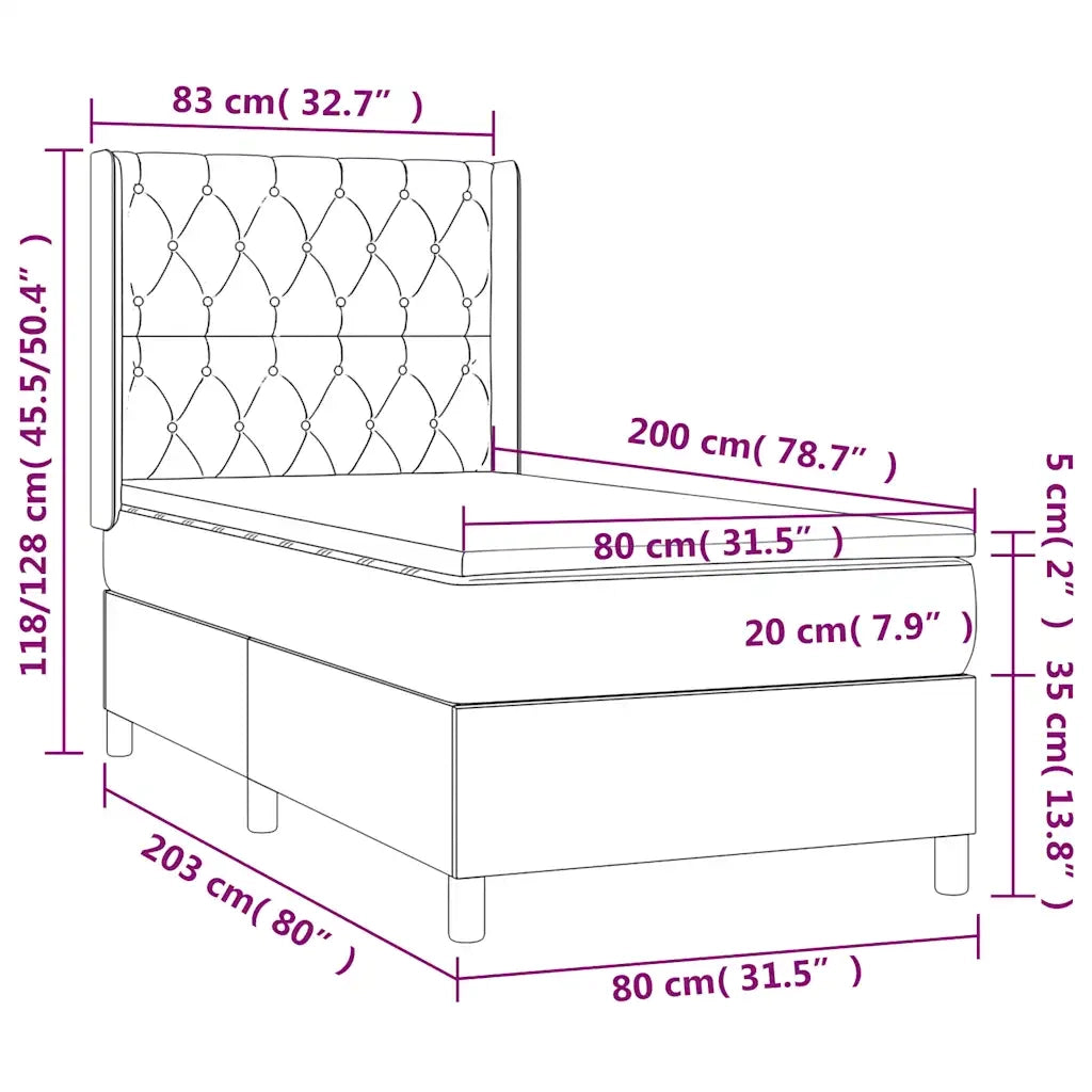 Letto singolo | Letto per adulti | Letto a Molle con Materasso e LED Nero 80x200 cm in Tessuto