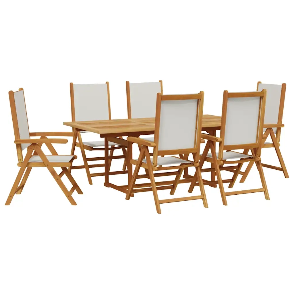 Set Pranzo da Giardino 7 pz Crema in Tessuto e Legno Massello