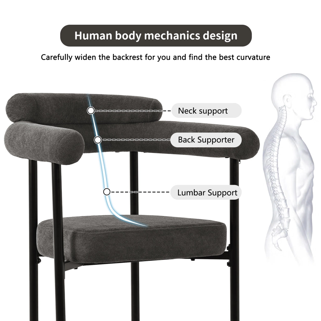 Sedia da Pranzo Poltrona Ergonomica Seduta Ampia con Struttura in Ferro e Tessuto Scamosciato Grigio Scuro