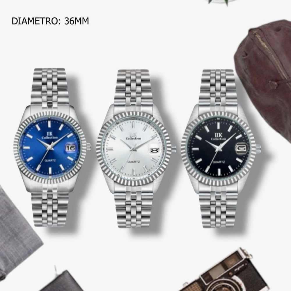 Trade Shop - Orologio Acciaio Con Datario 36 Mm Elegante Classico Moderno -