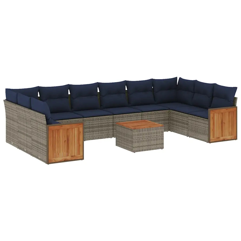 Set Divani da Giardino 11 pz con Cuscini Grigio in Polyrattan 3228014