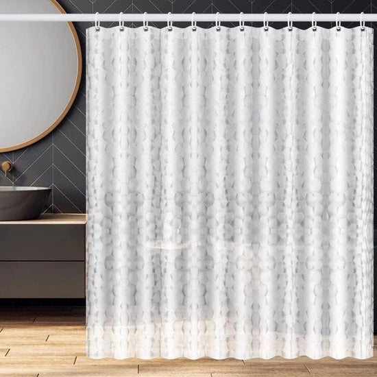 Douchegordino, idrorepellente, schiuma e acqua resistenti, 180 x 200 cm, trasparente, tessuto 3D EVA, lavabile, tessuto antibatterico, tenda da bagno con 12 anelli di fissaggio.