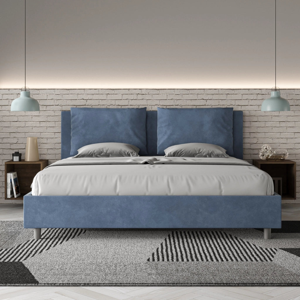 BS COM Letto matrimoniale king size contenitore imbottito 170x200 microfibra blu