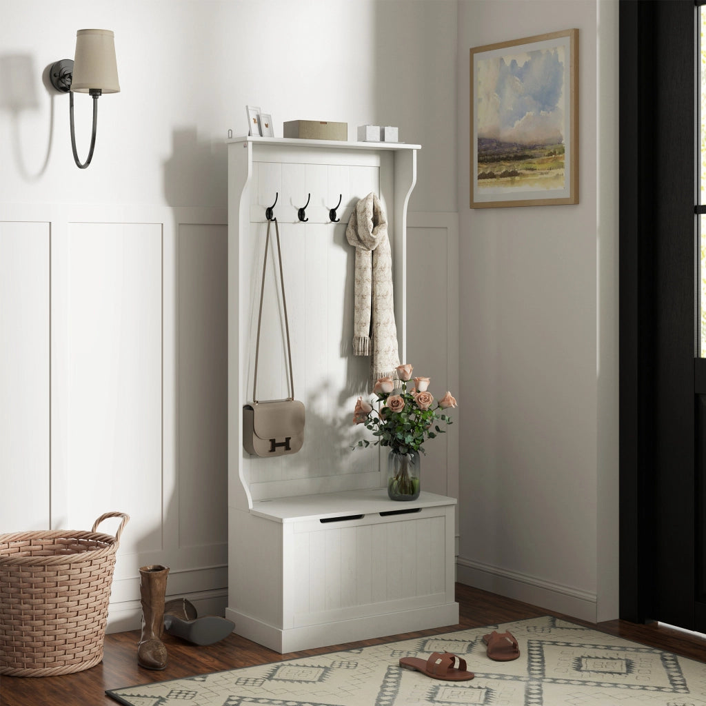 Mobile ingresso con portascarpe e appendiabiti ¨C Xylo ¨C bianco 71,5x39,5x170 cm