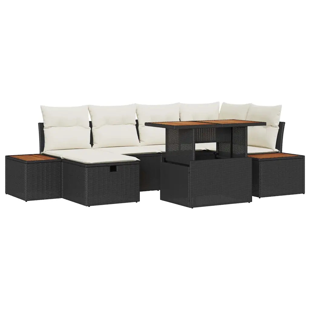 Set Divano da Giardino 7 pcs Nero polyrattan