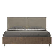 BS COM Letto matrimoniale contenitore doppia alzata 160x190 Noce cuscini similpelle cappuccino