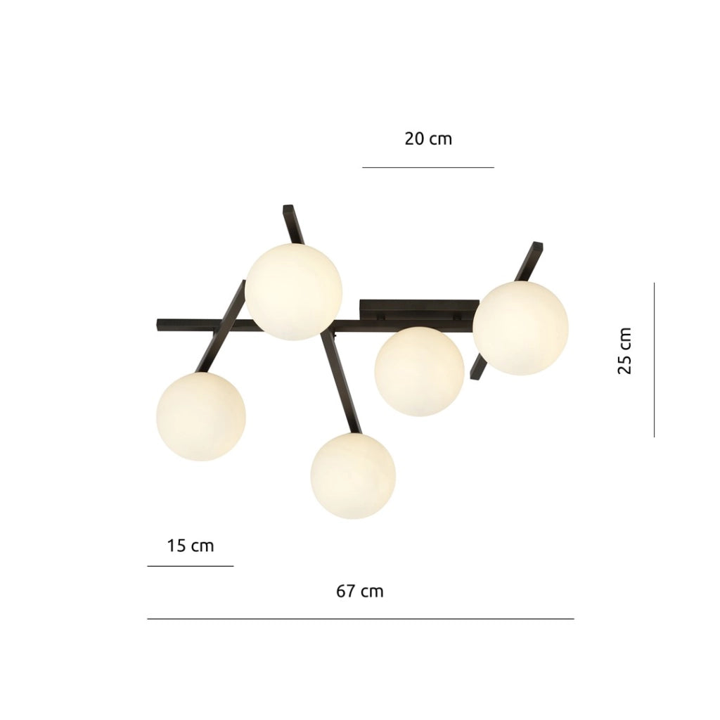 Lampadario Emibig Smart 5 luci E14 nero/opal dimmerabile 67cm