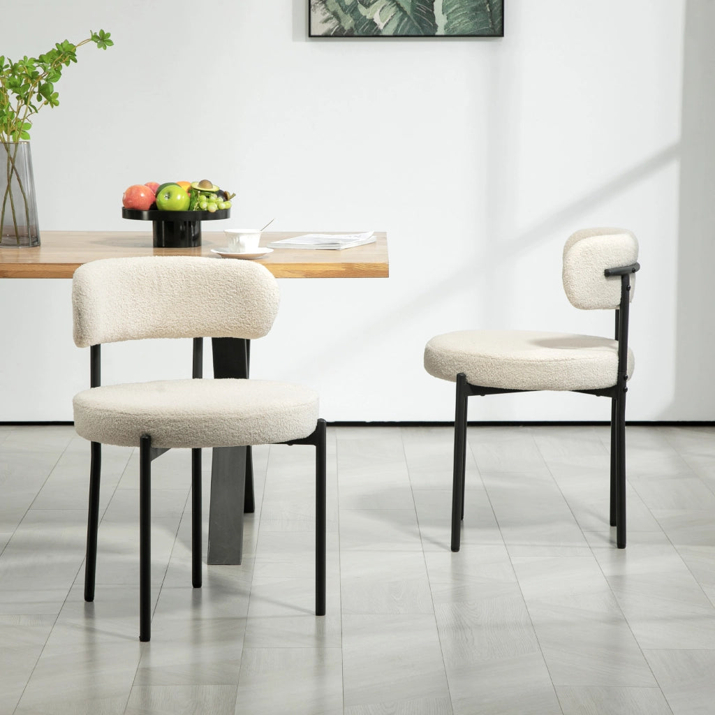 Set 2 Sedie da Pranzo Imbottite ¨C Xylo ¨C Tessuto Beige, Gambe in Metallo Nero, 51x51x76 cm