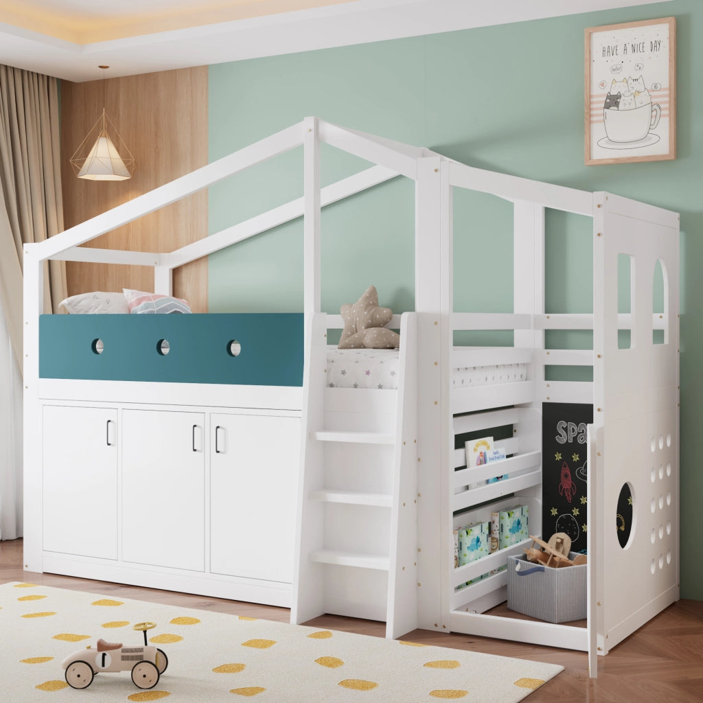 LETTO Semialto a forma di casa 90x200 cm Bianco in legno e MDF