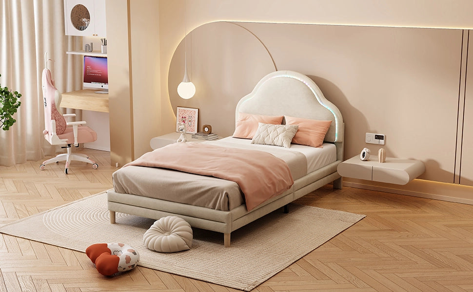 letto imbottito velluto beige 90x200 cm