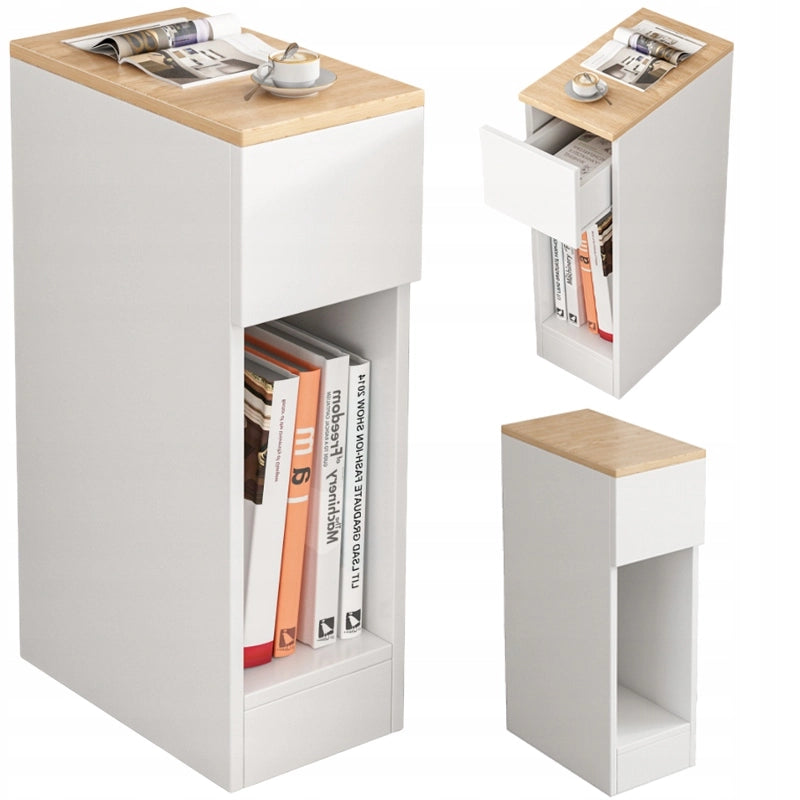 Comodino stretto con cassetto, tavolino con ripiano, moderno loft camera da letto 60 cm