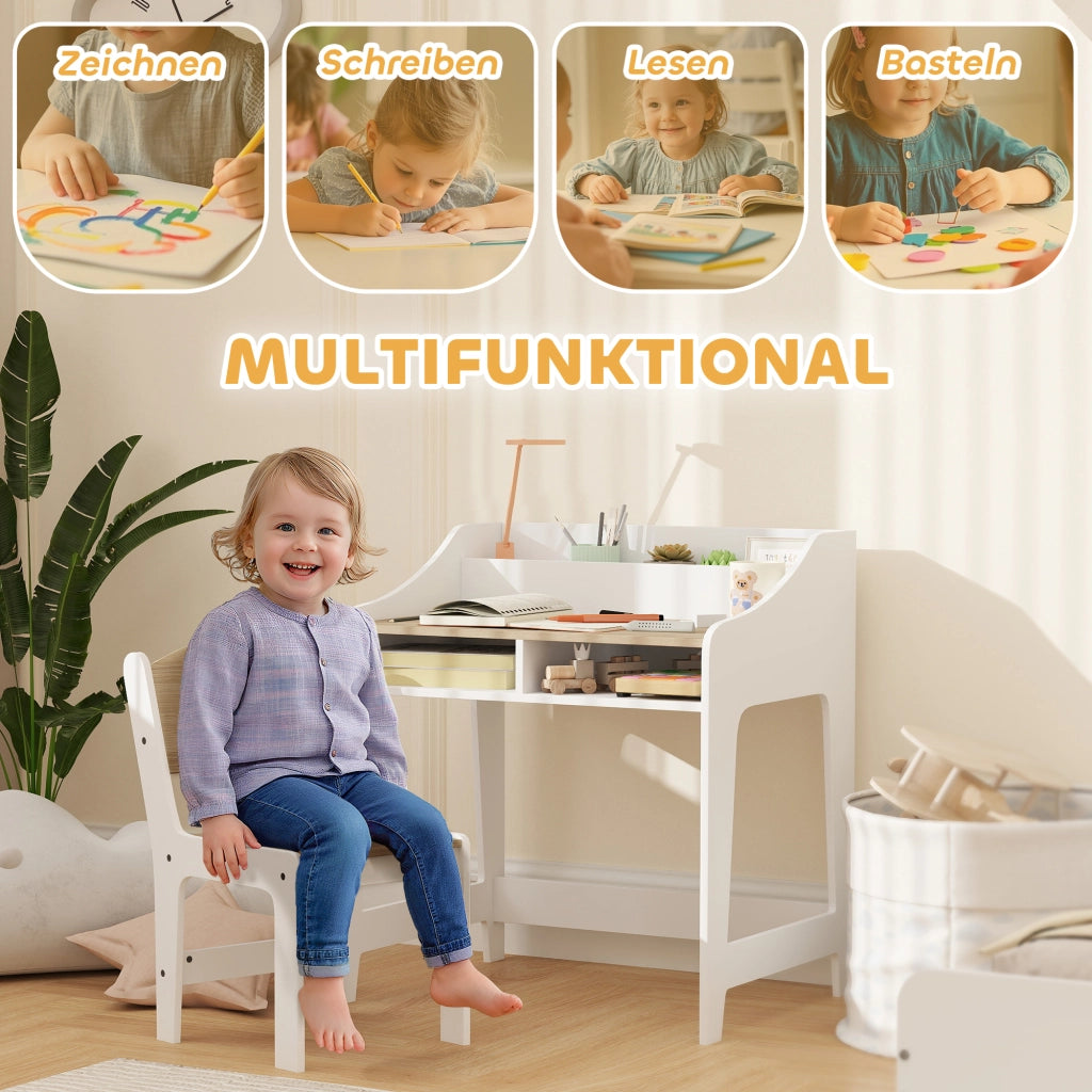Scrivania per bambini con cassetti e scaffale ¨C zephmum ¨C Legno 90x50x75 cm