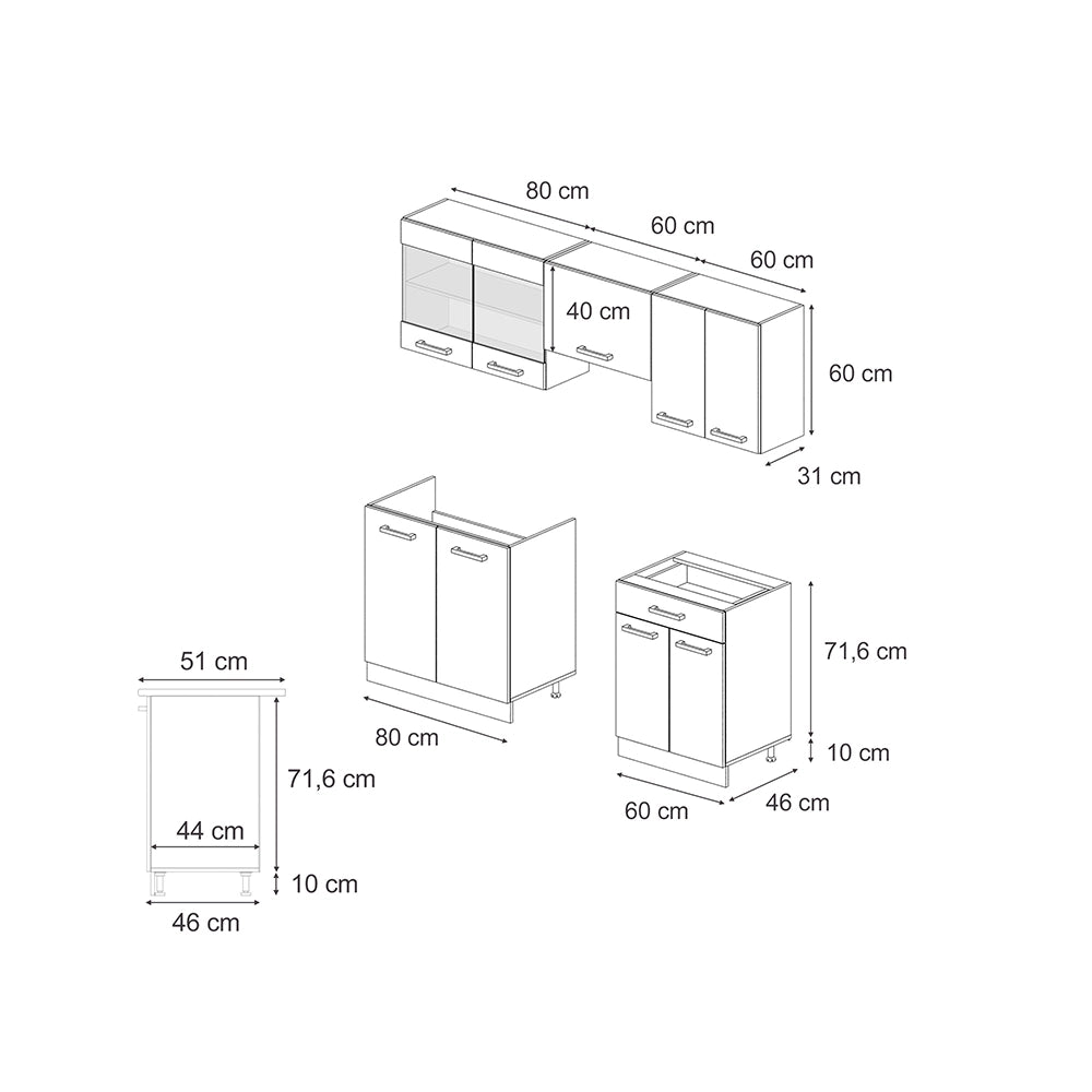 Cucina componibile R-Line Antracite rustico/Antracite 200 cm, PL Antracite Vicco