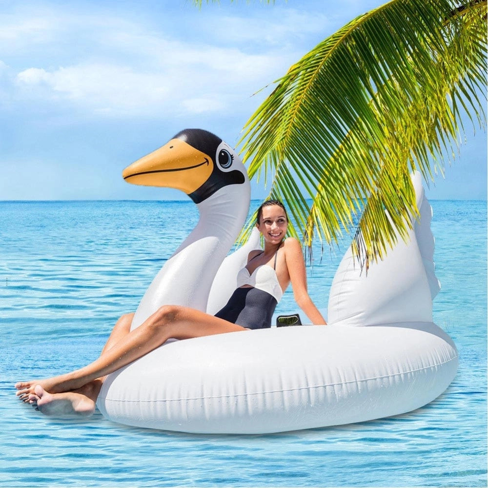 Trade Shop - Cigno Gonfiabile Gigante Isola Materassino Mare Piscina 194 X 152 X 147 Cm -