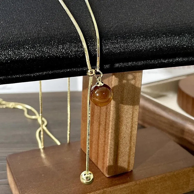 Collana lunga con pendente in pietra naturale, realizzata a mano in oro, regalo di Natale o compleanno.