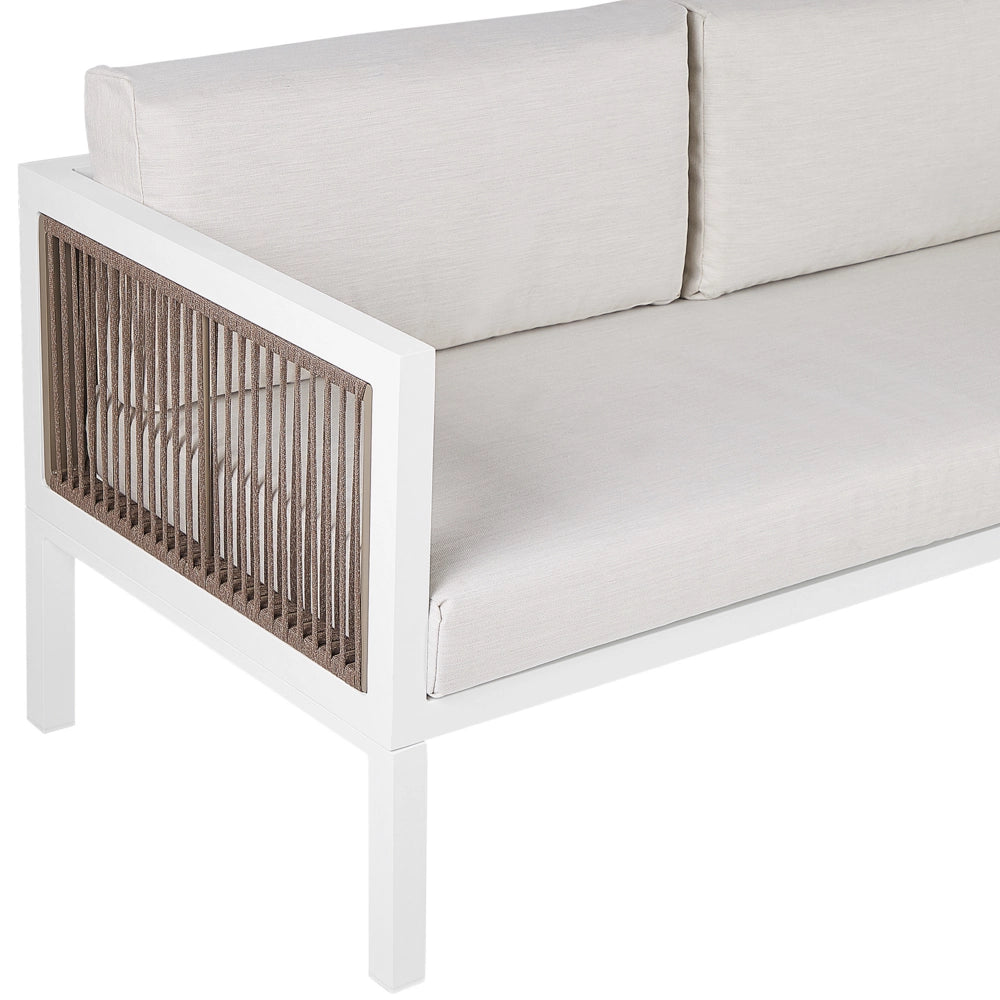 Set Salotto 4 Posti con Tavolino bianco e Marrone Alluminio 4 Posti con Cuscini moderni