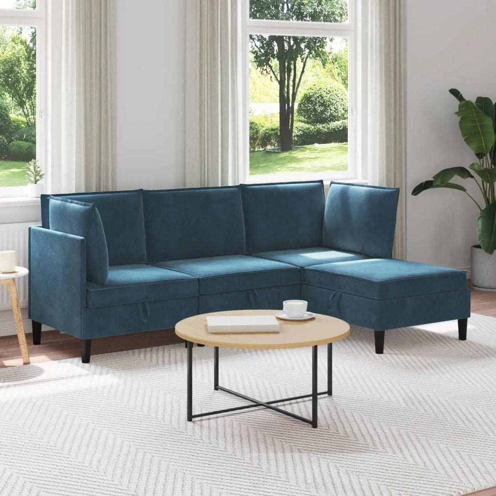 Set di mobili per il soggiorno con cuscino 4 pcs Blu Velluto 3413770