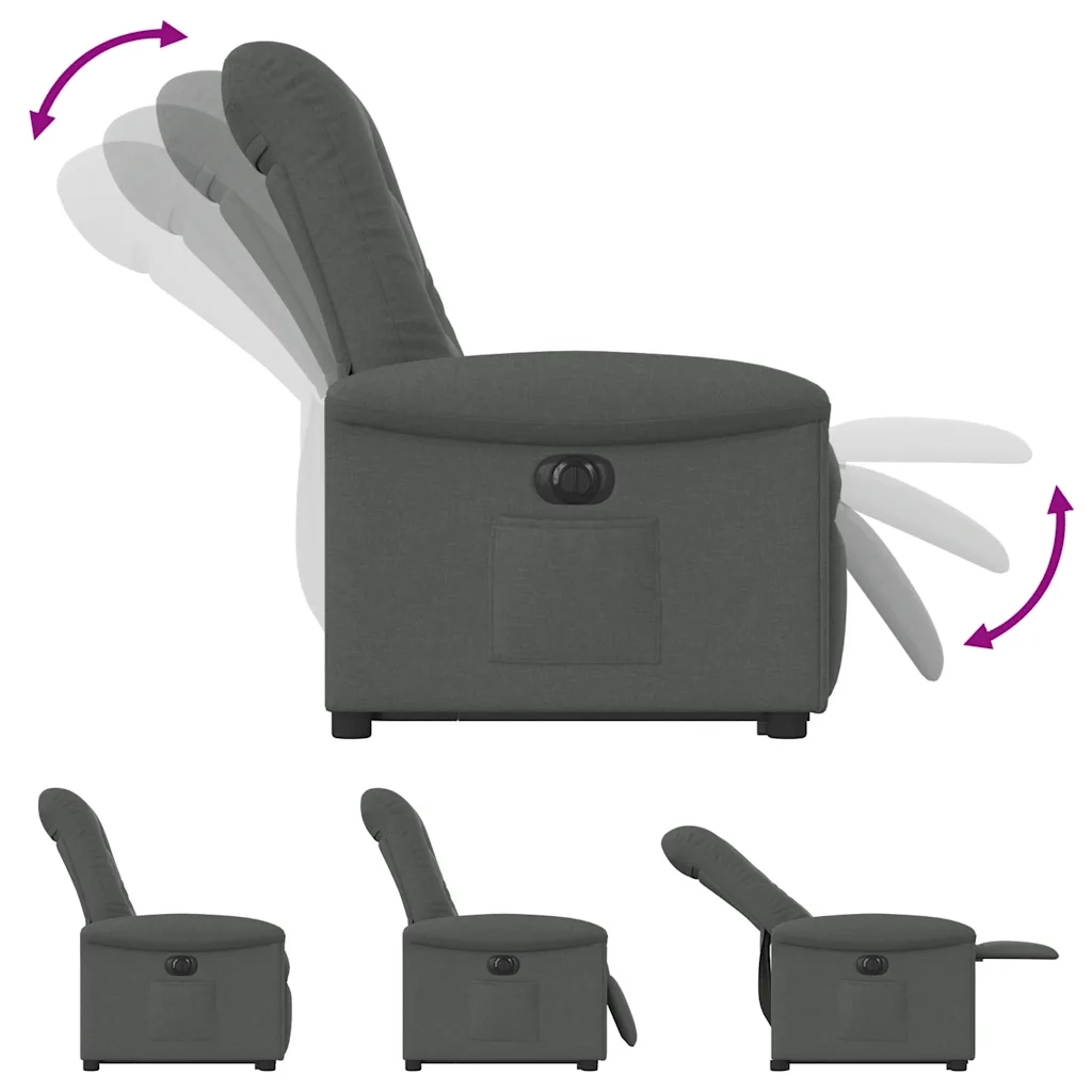 Poltrona | Sedia Relax Alzapersona Reclinabile Elettrica Grigio Scuro Tessuto