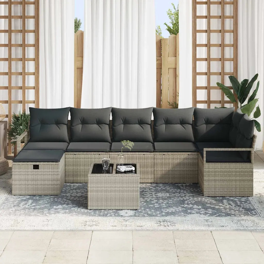 Set di divani con cuscino 8 pcs Grigio chiaro polyrattan