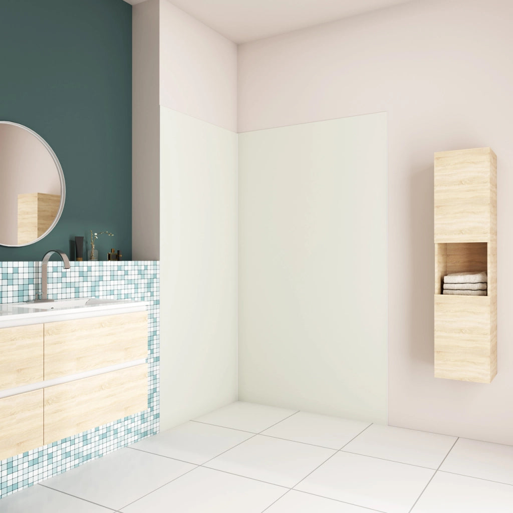 H.210 cm Pannello Doccia ad Angolo 120x120 cm Realizzato in Alluminio da 3 mm con Profili Finitura Bianco Avorio per Rivestimento Parete Bagno