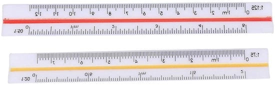 Set di Scala Architettonica a Triangolo Acustico per Architetti, Studenti e Ingegneri - 2 parti - Scala 1:20, 1:25, 1:50, 1:75, 1:100, 1:125