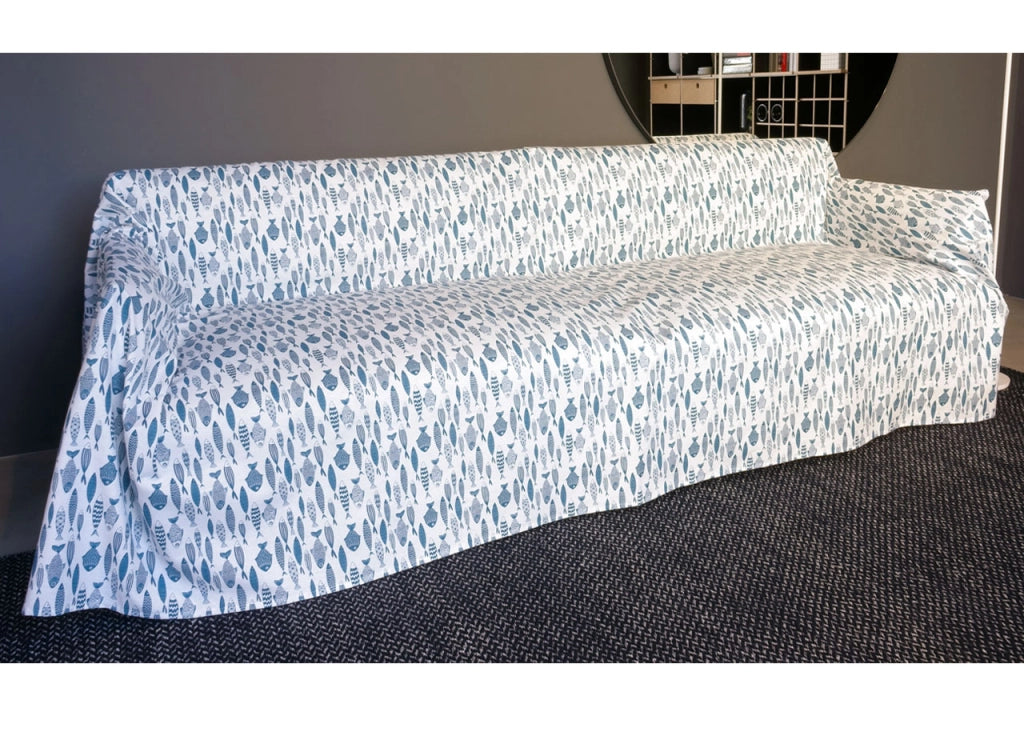 Telo Arredo Granfoulard Copritutto Cotone Made Italy Vari Disegni Arredatutto Copriletto Multiuso - 1 Piazza - Pesci Ottanio