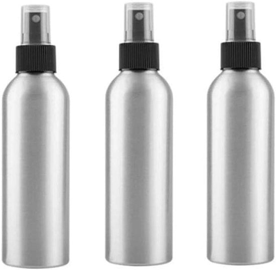 Set di 3 Fusti Spray in Alluminio Leggero con Spruzzatore Fine e Contenitore per Acqua di Cura e Stoccaggio per Profumi e Cosmetici per Viaggi e Portatile in Acciaio Inox/Zucchero Nero